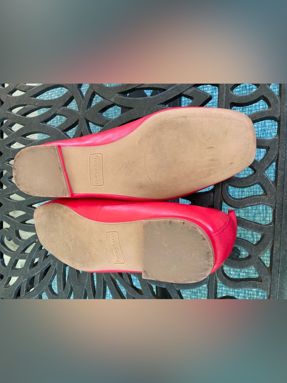 Franco Sarto Red Leather Square-Toe Ballet Flats - Picture 4 of 4